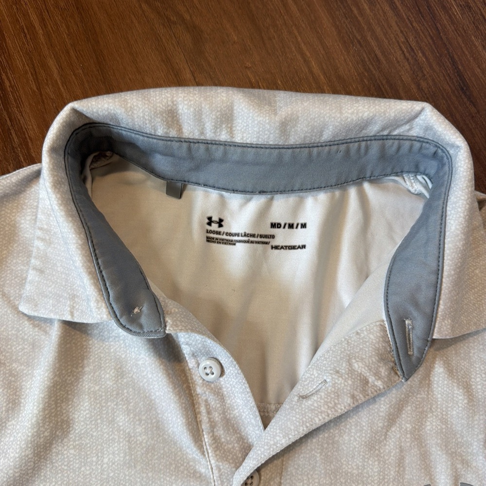 Under Armour Polo Golf Mens Size M Grey And White Heatgear Lightweight